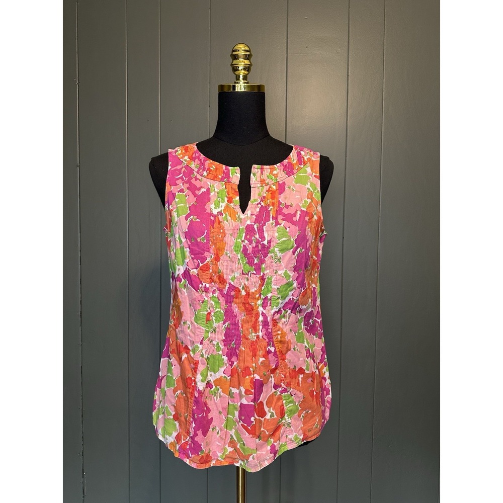 Talbots Blouse Women's Petite Size 8P Multicolor Sleeveless Split‎ Neckline Tank